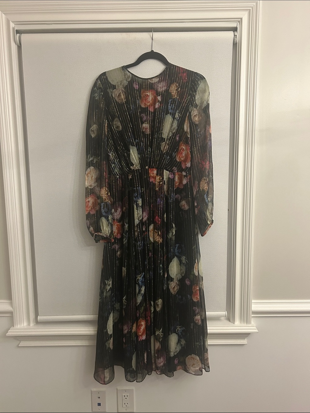 Adam lippes black floral midi dress